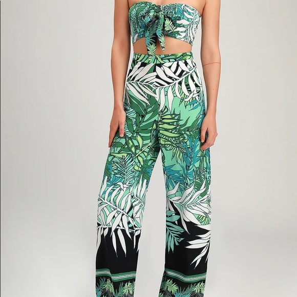 Lulus Green Tropical Print Two-Piece Jumpsuit